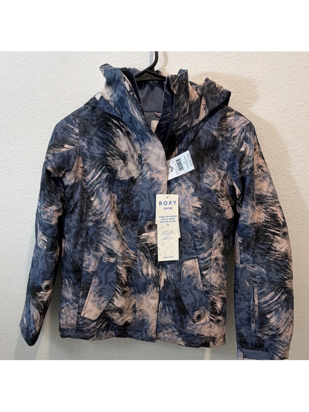 Roxy Girls' Blue & Pink Printed Snow Jacket with Hood Size 12 Youth